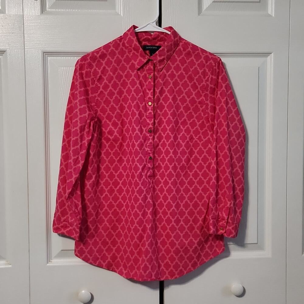 Lands End‎ Women's 3/4 Sleeve Lightweight Purple/Pink Orange 1/2 Button Blouse 6